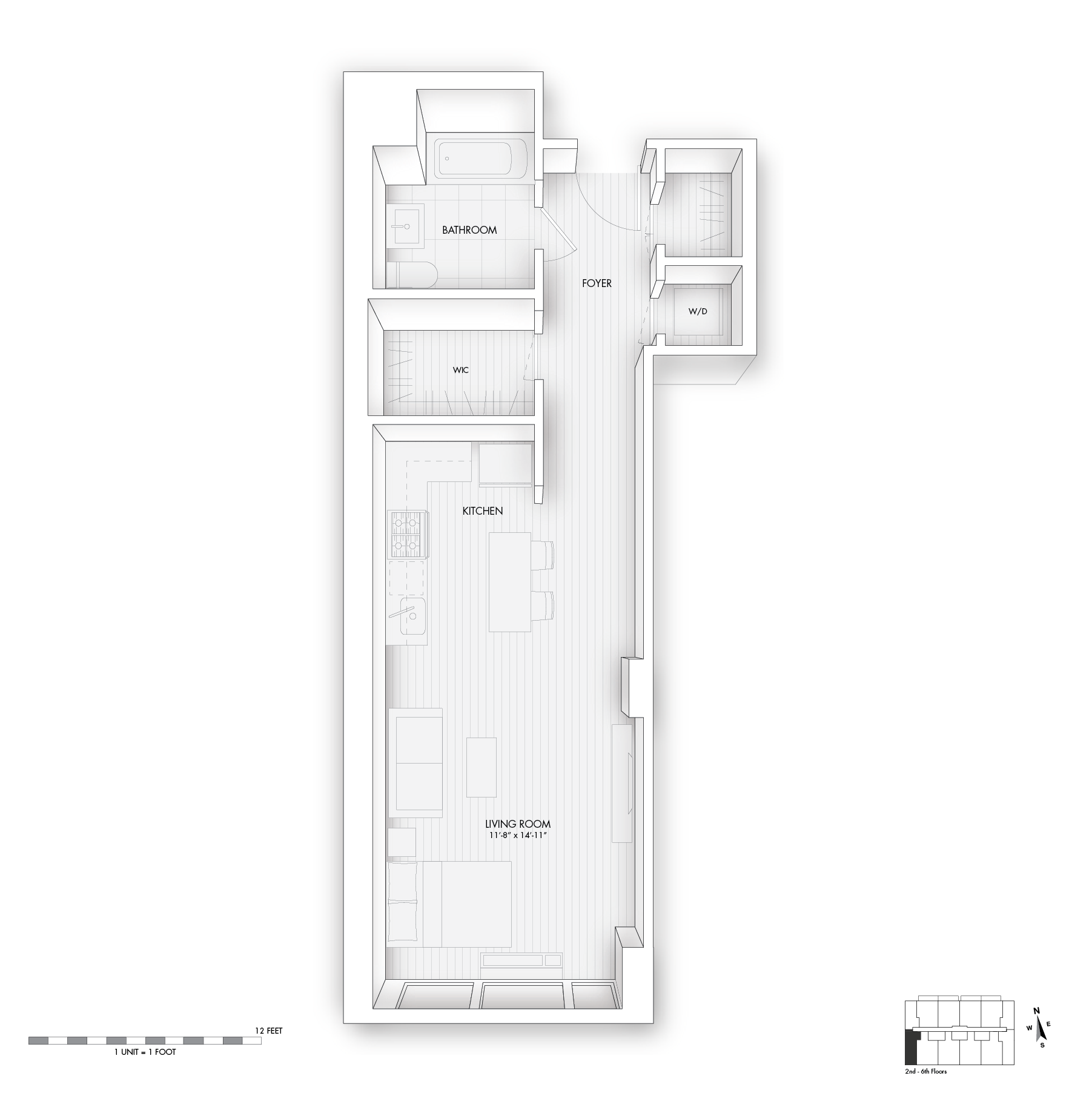 Floor plan for studio, 1 bath, 532 sqft